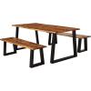 imageGiantex 3PCS Wooden Dining Set Bench Chair Rustic Indoor ampampOutdoor Furniture Rustic BrownampampBlackRustic Brownblack