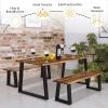 imageGiantex 3PCS Wooden Dining Set Bench Chair Rustic Indoor ampampOutdoor Furniture Rustic BrownampampBlackRustic Brownblack