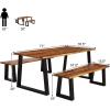 imageGiantex 3PCS Wooden Dining Set Bench Chair Rustic Indoor ampampOutdoor Furniture Rustic BrownampampBlackRustic Brownblack