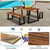 imageGiantex 3PCS Wooden Dining Set Bench Chair Rustic Indoor ampampOutdoor Furniture Rustic BrownampampBlackRustic Brownblack