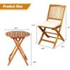 imageGiantex 3Pcs Patio Bistro Set Wood Folding Table Set 2 Cushioned Chairs for Garden Yard Outdoor Furniture Round Table Natural ampamp Navy BlueNatural  Beige