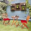 imageGiantex 3Pcs Patio Bistro Set Wood Folding Table Set 2 Cushioned Chairs for Garden Yard Outdoor Furniture Round Table Natural ampamp Navy BlueNatural  Red