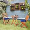 imageGiantex 3Pcs Patio Bistro Set Wood Folding Table Set 2 Cushioned Chairs for Garden Yard Outdoor Furniture Round Table Natural ampamp Navy BlueNatural  Navy Blue