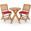 imageGiantex 3Pcs Patio Bistro Set Wood Folding Table Set 2 Cushioned Chairs for Garden Yard Outdoor Furniture Round Table Natural ampamp Navy BlueNatural  Red