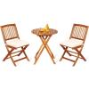 imageGiantex 3Pcs Patio Bistro Set Wood Folding Table Set 2 Cushioned Chairs for Garden Yard Outdoor Furniture Round Table Natural ampamp Navy BlueNatural  Beige