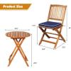 imageGiantex 3Pcs Patio Bistro Set Wood Folding Table Set 2 Cushioned Chairs for Garden Yard Outdoor Furniture Round Table Natural ampamp Navy BlueNatural  Navy Blue