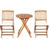 imageGiantex 3Pcs Patio Bistro Set Wood Folding Table Set 2 Cushioned Chairs for Garden Yard Outdoor Furniture Round Table Natural ampamp Navy BlueNatural  Beige