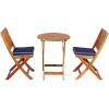 imageGiantex 3Pcs Patio Bistro Set Wood Folding Table Set 2 Cushioned Chairs for Garden Yard Outdoor Furniture Round Table Natural ampamp Navy BlueNatural  Navy Blue