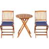 imageGiantex 3Pcs Patio Bistro Set Wood Folding Table Set 2 Cushioned Chairs for Garden Yard Outdoor Furniture Round Table Natural ampamp Navy BlueNatural  Navy Blue