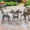 imageGiantex 3pcs Bistro Table Set Cast Aluminum Outdoor Patio Furniture Set Round Table WRemovable Ice Bucket 2 Chairs Antique Garden Furniture Weather Resistant Antique BronzeBronze