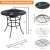 imageGiantex 4In1 Fire Pit Dining Table 32quot Fire Bowl for Outside Wood Burning Fireplaces with Cover Fire Poker Grill Grate Patio Dining Table for Camping Picnic Yard Metal Round Outdoor Fire Pit