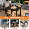 imageGiantex 4in1 Wood Burning Fire Pit Square Firepit Table with Mesh Cover Removable Lid Cooking Grate Log Grate and Fire Poker Outdoor Fire Table for Garden Poolside Balcony