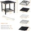 imageGiantex 4in1 Wood Burning Fire Pit Square Firepit Table with Mesh Cover Removable Lid Cooking Grate Log Grate and Fire Poker Outdoor Fire Table for Garden Poolside Balcony
