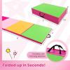 imageGiantex 4x10x 2quot Gymnastics Mat 4Panel Folding Aerobics Exercise Mat wHook ampamp Loop Fastener Carrying Handle Portable Tumbling Mat for Stretching Yoga Cheerleading Martial ArtsGreenYellowPink