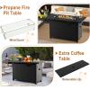 imageGiantex 52quot Outdoor Propane Fire Pit  50000 BTU Wicker Patio Gas Fire Table wLid Waterproof Cover Tempered Glass Wind Guard ampamp Blue Fire Stone PE Rattan Firepit Table wStorage Shelf BrownBlack