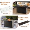 imageGiantex 52quot Outdoor Propane Fire Pit  50000 BTU Wicker Patio Gas Fire Table wLid Waterproof Cover Tempered Glass Wind Guard ampamp Blue Fire Stone PE Rattan Firepit Table wStorage Shelf BrownBrown