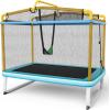 imageGiantex 6Ft Rectangle Trampoline with Swing ASTM Approved Mini Kids Trampoline with Net Horizontal Bar LShaped 2 Way Zippers Indoor Outdoor Small Recreational Trampoline for Toddler Age 3Blue Yellow