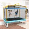 imageGiantex 6Ft Rectangle Trampoline with Swing ASTM Approved Mini Kids Trampoline with Net Horizontal Bar LShaped 2 Way Zippers Indoor Outdoor Small Recreational Trampoline for Toddler Age 3Blue Yellow