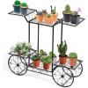 imageGiantex 6Tier Plant Stand Flower Pot Holder Metal Flower Display Shelf with 4 Decorative Wheels Multilayer Parisian Style Plant Pot Holder Rack for Indoor Garden Patio 32quotL x 10quotWx 30quotH Black
