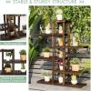 imageGiantex 6Tier Wooden Plant Stand for Indoor Outdoor 12 Potted Plant Display Holder Carbonized Fir Wood Reinforced Slat Ornament Display Shelf for Garden Balcony Home Office Plant Shelf