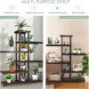imageGiantex 6Tier Wooden Plant Stand for Indoor Outdoor 12 Potted Plant Display Holder Carbonized Fir Wood Reinforced Slat Ornament Display Shelf for Garden Balcony Home Office Plant Shelf