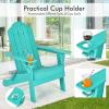 imageGiantex Adirondack Chair Outdoor Folding Chairs HDPE Weather Resistant Patio Chair with Builtin Cup Holder Lawn Chair for Patio Backyard Balcony Deck Outside Plastic Fire Pit Chair 4 GreyTurquoise