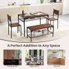 imageGiantex Dining Table Set for 4 43quot Kitchen Table and Chairs Dining Bench with Metal Frame ampamp Storage Rack 4Piece Modern Functional Desk Set for Dinette Small Space Apartment Restaurant BrownWalnut