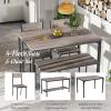 imageGiantex Dining Table Set for 4 43quot Kitchen Table and Chairs Dining Bench with Metal Frame ampamp Storage Rack 4Piece Modern Functional Desk Set for Dinette Small Space Apartment Restaurant BrownBlack Oak