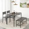 imageGiantex Dining Table Set for 4 43quot Kitchen Table and Chairs Dining Bench with Metal Frame ampamp Storage Rack 4Piece Modern Functional Desk Set for Dinette Small Space Apartment Restaurant BrownGrey