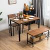imageGiantex Dining Table Set for 4 43quot Kitchen Table and Chairs Dining Bench with Metal Frame ampamp Storage Rack 4Piece Modern Functional Desk Set for Dinette Small Space Apartment Restaurant BrownBrown
