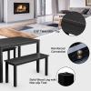 imageGiantex Dining Table with Bench Wooden 3 Pcs Kitchen Dining Room Furniture for 4 Modern Studio Collection Table Set with 2 Benches Dinette Set Kitchen Small Bench Table Set BlackBlack