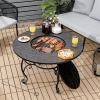 imageGiantex Fire Pit Table 4in1 Outdoor Dining Table 36 Inch Multifunctional Metal Round Patio Table Wood Burning Fire Pits with Cover Grill Grate Poker for Garden Poolside Backyard Fireplace