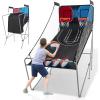 imageGiantex Foldable Basketball Arcade Game 8 Game Options Electronic Double Shot 2 Player w 4 Balls and LED Scoring System Indoor Basketball Game for Kids Adults Black ampamp SilverRedBlue