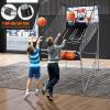 imageGiantex Foldable Basketball Arcade Game 8 Game Options Electronic Double Shot 2 Player w 4 Balls and LED Scoring System Indoor Basketball Game for Kids Adults Black ampamp SilverWhite