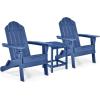 imageGiantex Folding Adirondack Chair Set HDPE Weather Resistant Fire Pit Chair Set with 18Inch Outdoor Side Table Cup Holder Lounge Set for Outside Deck Backyard Porch Poolside WhiteNavy