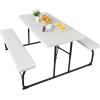 imageGiantex Folding Picnic Table Bench Set Outdoor Dining Table Set Large Camping Table for Patio Lawn Garden Poolside Portable Picnic Tables Weather Resistant Metal Frame Folding Legs Design GrayWhite