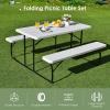imageGiantex Folding Picnic Table Bench Set Outdoor Dining Table Set Large Camping Table for Patio Lawn Garden Poolside Portable Picnic Tables Weather Resistant Metal Frame Folding Legs Design GrayWhite