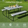 imageGiantex Folding Picnic Table Bench Set Outdoor Dining Table Set Large Camping Table for Patio Lawn Garden Poolside Portable Picnic Tables Weather Resistant Metal Frame Folding Legs Design GrayGrey