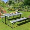 imageGiantex Folding Picnic Table Bench Set Outdoor Dining Table Set Large Camping Table for Patio Lawn Garden Poolside Portable Picnic Tables Weather Resistant Metal Frame Folding Legs Design GrayGrey