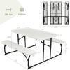 imageGiantex Folding Picnic Table Bench Set Outdoor Dining Table Set Large Camping Table for Patio Lawn Garden Poolside Portable Picnic Tables Weather Resistant Metal Frame Folding Legs Design GrayWhite