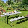 imageGiantex Folding Picnic Table Bench Set Outdoor Dining Table Set Large Camping Table for Patio Lawn Garden Poolside Portable Picnic Tables Weather Resistant Metal Frame Folding Legs Design GrayWhite