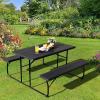 imageGiantex Folding Picnic Table Bench Set Outdoor Dining Table Set Large Camping Table for Patio Lawn Garden Poolside Portable Picnic Tables Weather Resistant Metal Frame Folding Legs Design GrayBlack
