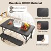 imageGiantex Folding Picnic Table Bench Set Rectangular Patio Dining Table Set for 4 with HDPE Tabletop Metal Frame SpaceSaving and Portable for Camping Party Dining BBQ BlackBlack