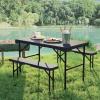 imageGiantex Folding Picnic Table Bench Set Rectangular Patio Dining Table Set for 4 with HDPE Tabletop Metal Frame SpaceSaving and Portable for Camping Party Dining BBQ BlackBlack