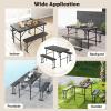 imageGiantex Folding Picnic Table Bench Set Rectangular Patio Dining Table Set for 4 with HDPE Tabletop Metal Frame SpaceSaving and Portable for Camping Party Dining BBQ BlackBlack