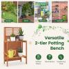 imageGiantex Folding Potting Bench 2Tier Gardening Workstation wStorage Shelves Wood Outdoor Potting Table for Garden Yard Balcony Easy Assembly Natural