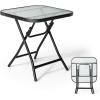 imageGiantex Folding Side Table Square Small Patio Table Tempered Glass Tabletop Steel Frame WeatherResistant Outdoor Indoor Use for Bistro Porch Garden Balcony 18quotx18quotx185quotFarmhouse Square