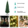 imageGiantex Green Artificial Pencil Christmas Premium Hinged Pine Tree with Solid Metal Legs Perfect for Home Shops and Holiday Decoration 5FT Artificial Pencil Christmas TreeGreen