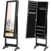 imageGiantex Jewelry Cabinet with FullLength Mirror Standing Jewelry Armoire Organizer with 64 Earring Slots 72 Ring Slots 20 Necklace Hooks 4 Storage Shelves 3 Angle Adjustable WhiteBlack