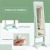 imageGiantex Jewelry Cabinet with FullLength Mirror Standing Jewelry Armoire Organizer with 64 Earring Slots 72 Ring Slots 20 Necklace Hooks 4 Storage Shelves 3 Angle Adjustable WhiteSage